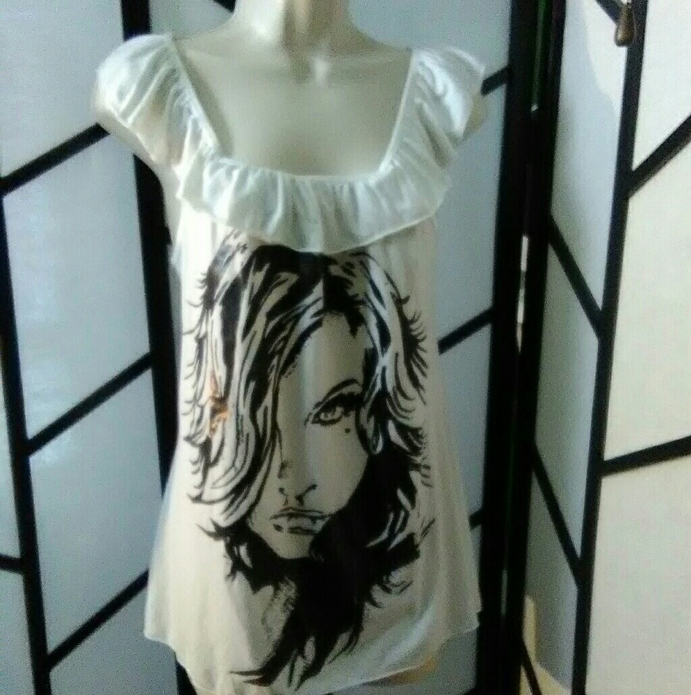 Voice Women's White Black off shoulder Tunic Top